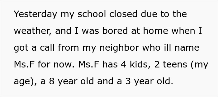 Text describing a teen refusing to babysit a reckless 8-year-old after a troubling incident, causing drama with his mom. Text describing a teen refusing to babysit a reckless 8-year-old after a troubling incident, causing drama with his mom.