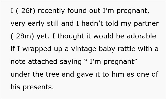 Alt text: Pregnant woman shares early pregnancy news with 28-year-old partner who wants a baby before turning 30. Alt text: Pregnant woman shares early pregnancy news with 28-year-old partner who wants a baby before turning 30.
