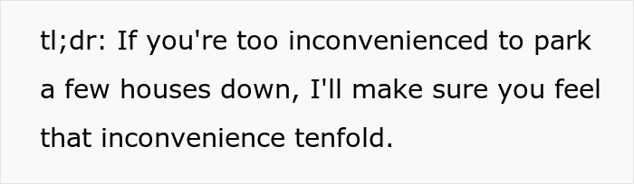 Text on image saying someone will multiply inconvenience for rude guy blocking driveway and fire hydrant. Text on image saying someone will multiply inconvenience for rude guy blocking driveway and fire hydrant.