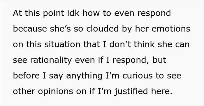 Text discussing difficulty in responding due to emotions, seeking opinions about babysit sister kids hockey situation.