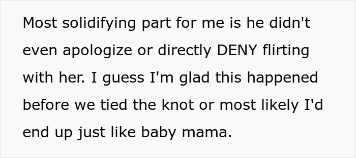 Text showing a comment about a guy shamelessly flirting with his baby mama while she babysits, upsetting his girlfriend. Text showing a comment about a guy shamelessly flirting with his baby mama while she babysits, upsetting his girlfriend.