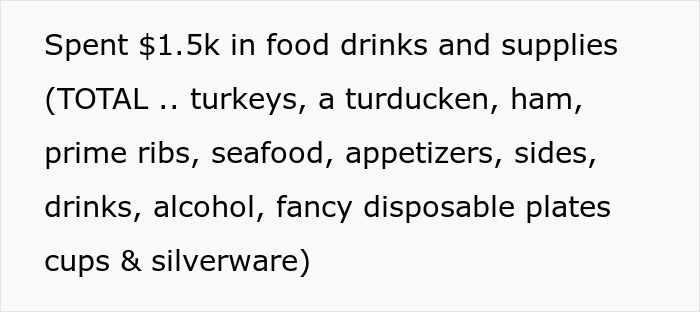 Couple hosts expensive Thanksgiving dinner spending $1.5k on food, drinks, and supplies including turkeys and seafood. Couple hosts expensive Thanksgiving dinner spending $1.5k on food, drinks, and supplies including turkeys and seafood.