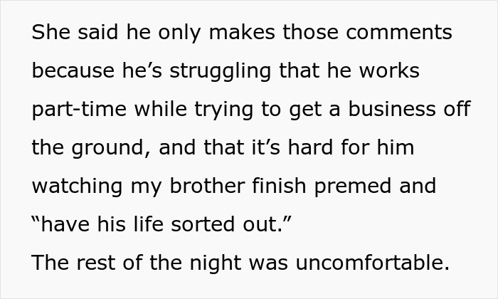 Text excerpt describing a woman explaining her brother-in-law&rsquo;s struggles and tensions during a Thanksgiving dinner.