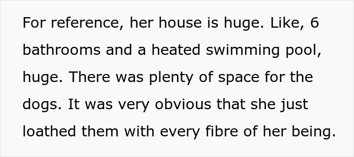 Text excerpt describing a rich aunt&rsquo;s large house, highlighting its amenities and her dislike of the dogs.
