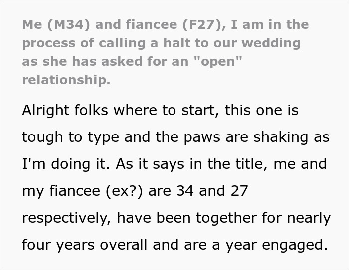 Man reconsidering wedding after fiancée’s unexpected request months before ceremony causes emotional distress.