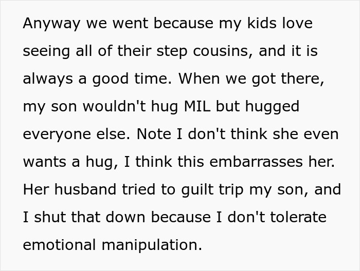 Text excerpt discussing step-grandpa, kids, hugs, and emotional boundaries in family interactions. Text excerpt discussing step-grandpa, kids, hugs, and emotional boundaries in family interactions.
