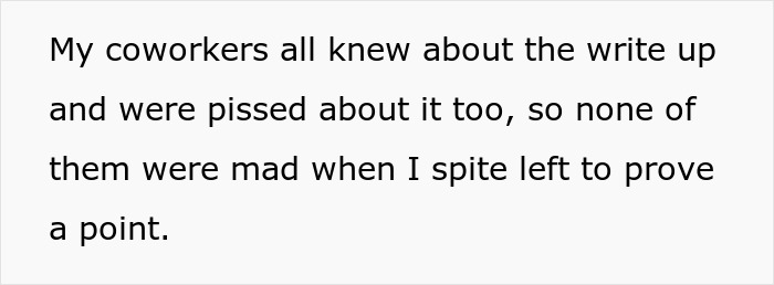 Text on a white background describing a coworker's reaction to a manager forcing coffee shop worker to follow her rules. Text on a white background describing a coworker's reaction to a manager forcing coffee shop worker to follow her rules.