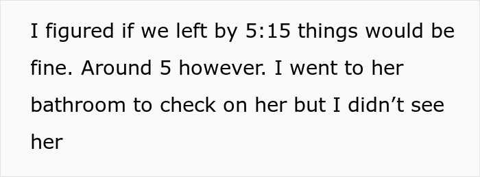 Text excerpt showing a lady’s unpunctual friend delaying by casually painting her nails before the event.