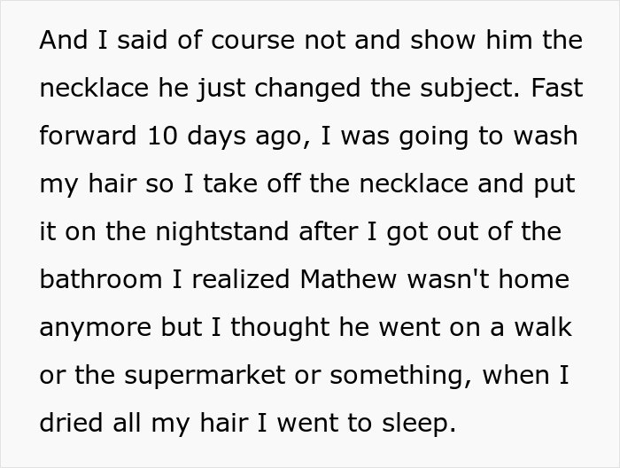 Woman reflecting on a breaking-up ultimatum over ring, showing a necklace on a nightstand in a bedroom setting. Woman reflecting on a breaking-up ultimatum over ring, showing a necklace on a nightstand in a bedroom setting.