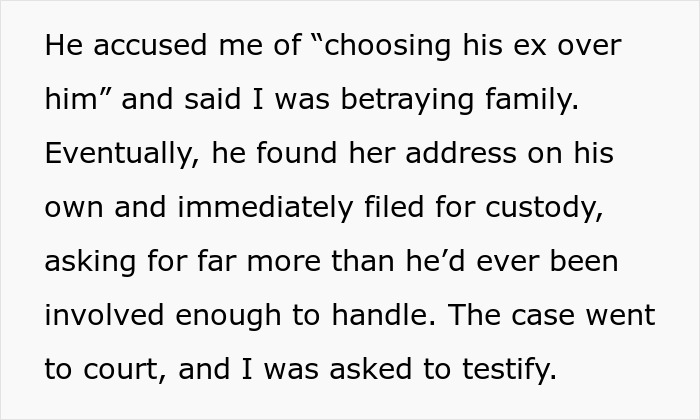 Text about custody court case where sister testifies the truth about brother who abandoned his child causing family drama. Text about custody court case where sister testifies the truth about brother who abandoned his child causing family drama.