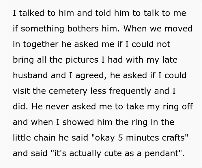 Text excerpt discussing a breaking-up ultimatum over ring involving photos, cemetery visits, and a pendant craft. Text excerpt discussing a breaking-up ultimatum over ring involving photos, cemetery visits, and a pendant craft.