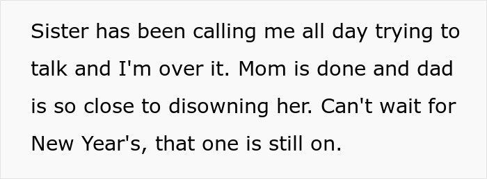 Text post describing family tension after sister’s barefoot spiritual advisor causes chaos at Thanksgiving.