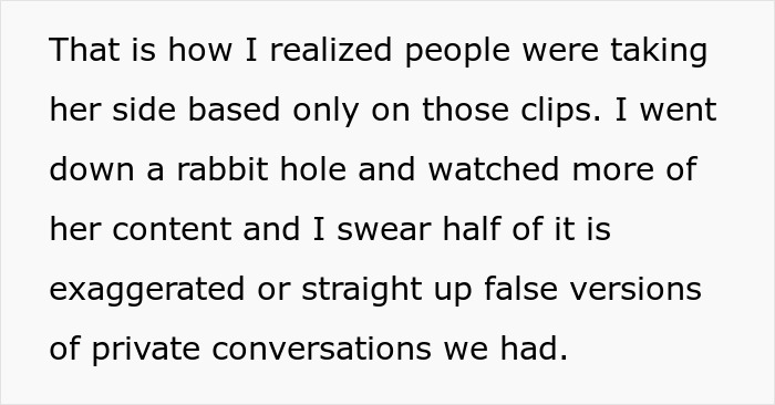 Text discussing a woman angry her sister built TikTok fame by sharing exaggerated or false private conversations. Text discussing a woman angry her sister built TikTok fame by sharing exaggerated or false private conversations.