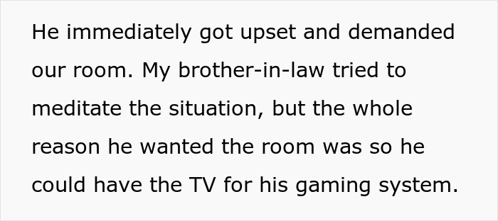 Text excerpt about entitled behavior, brother-in-law upset over TV for gaming system during a family dispute. Text excerpt about entitled behavior, brother-in-law upset over TV for gaming system during a family dispute.