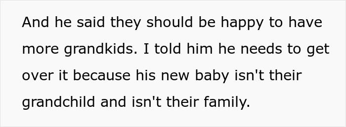 Text excerpt showing a teen confronting dad about his new baby and late wife’s family cutting off demands. Text excerpt showing a teen confronting dad about his new baby and late wife’s family cutting off demands.