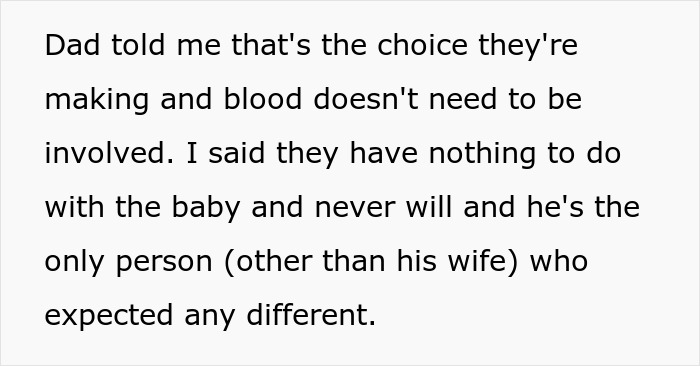 Text excerpt discussing a dad cutting off late wife’s family, blood ties, and welcoming a new baby conflict. Text excerpt discussing a dad cutting off late wife’s family, blood ties, and welcoming a new baby conflict.