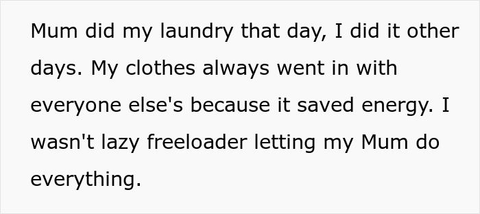 Text screenshot of a person explaining their laundry routine amid family conflicts about moving out and childcare challenges. Text screenshot of a person explaining their laundry routine amid family conflicts about moving out and childcare challenges.
