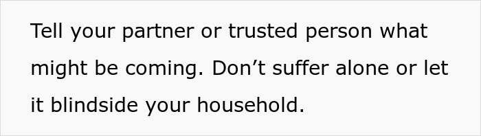 Text on a light gray background advising to tell a partner or trusted person to avoid being blindsided about job safety red flags.