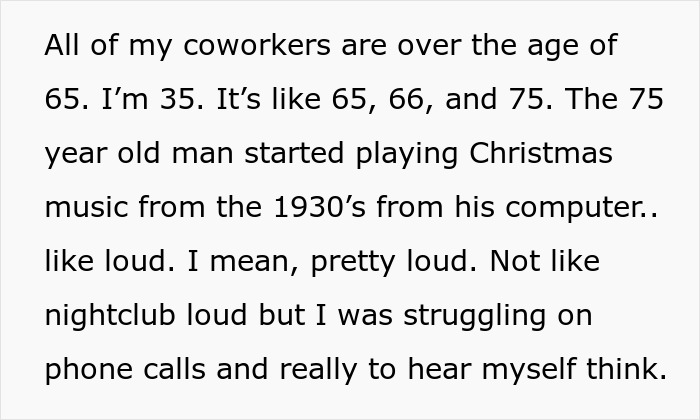 Man refuses to stop blasting Christmas music in the office, causing coworker frustration and eventual rage quit.