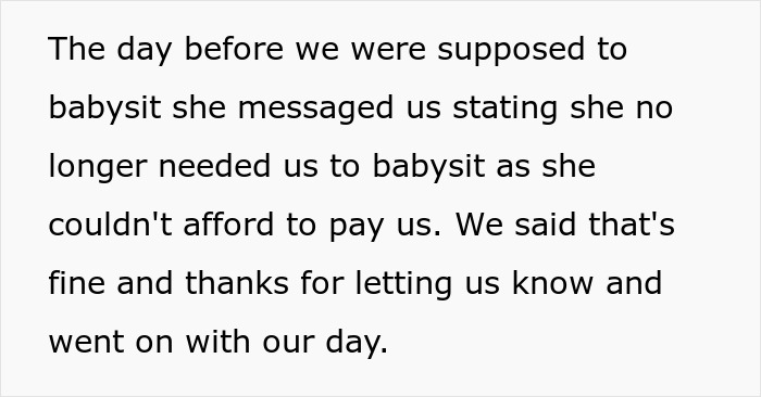 Text message conversation about babysitting 4 kids, with a family dispute over payment and expectations. Text message conversation about babysitting 4 kids, with a family dispute over payment and expectations.