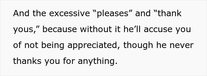 Text discussing the pattern men in relationships follow, mentioning excessive pleases and thank yous without appreciation.