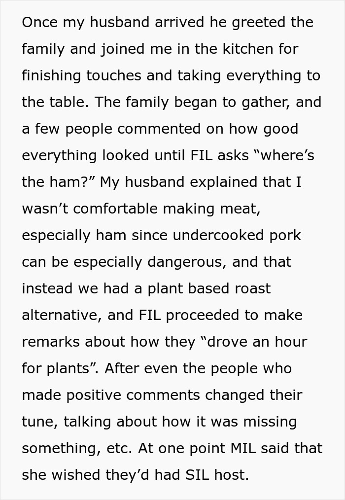 Family reacts negatively when vegetarian host did not prepare ham for Christmas dinner, sparking tension over plant-based meal choice. Family reacts negatively when vegetarian host did not prepare ham for Christmas dinner, sparking tension over plant-based meal choice.