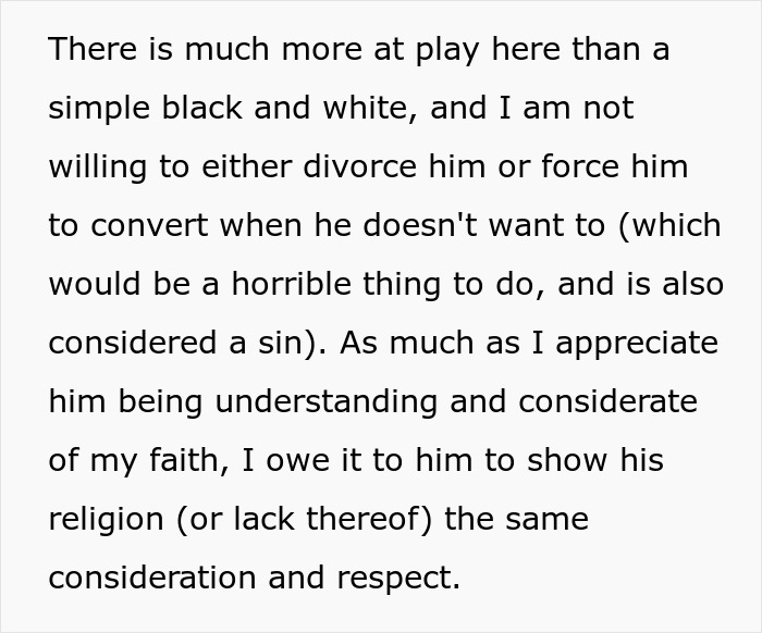 Text excerpt discussing religious respect and family conflict related to Muslim daughter-in-law's choices and bridal party expectations. Text excerpt discussing religious respect and family conflict related to Muslim daughter-in-law's choices and bridal party expectations.