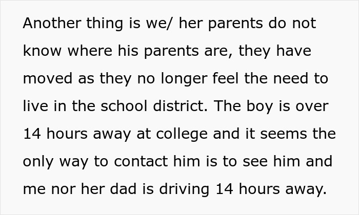 Text discussing parents' location and challenges contacting a boy in college, related to stepmom delivering a reality check.