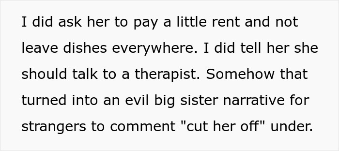 Text excerpt about a woman upset as her sister built TikTok fame by lying, causing family tension.