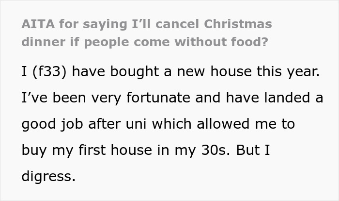 Text post showing a person frustrated with lazy relatives who won’t bring food to Christmas dinner. Text post showing a person frustrated with lazy relatives who won’t bring food to Christmas dinner.