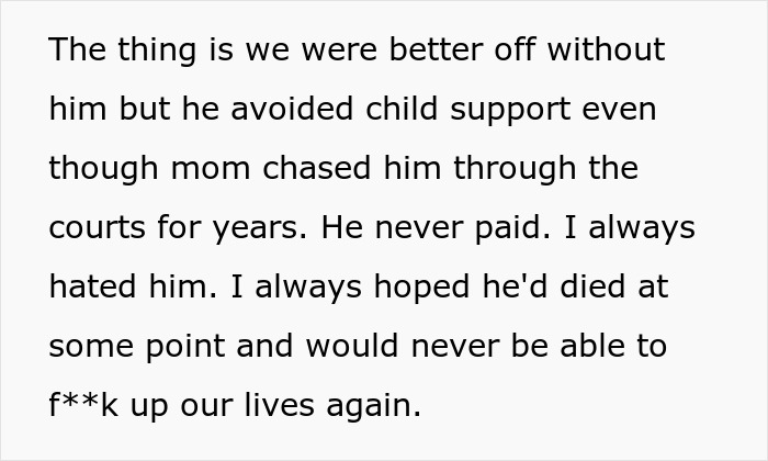 Text excerpt discussing a man avoiding child support and the impact on family life after siblings reveal a surprise plan. Text excerpt discussing a man avoiding child support and the impact on family life after siblings reveal a surprise plan.