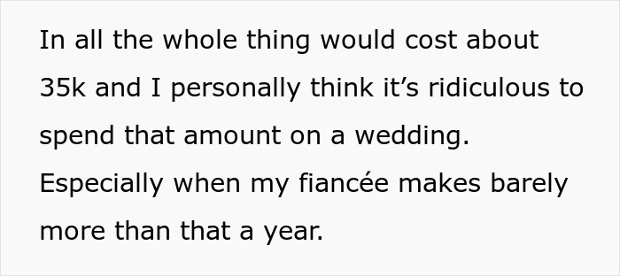 Man ends relationship over debt and wedding cost disagreement after fianc&eacute;e demands $35k payment for wedding expenses.