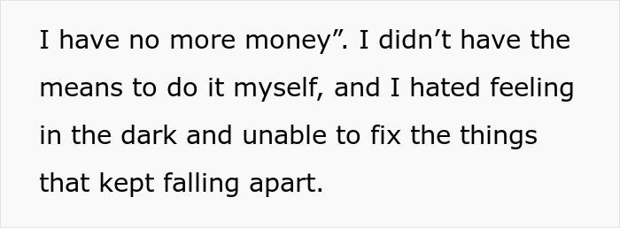 Text excerpt about a woman facing a reality check after regretting a divorce and financial struggles. Text excerpt about a woman facing a reality check after regretting a divorce and financial struggles.