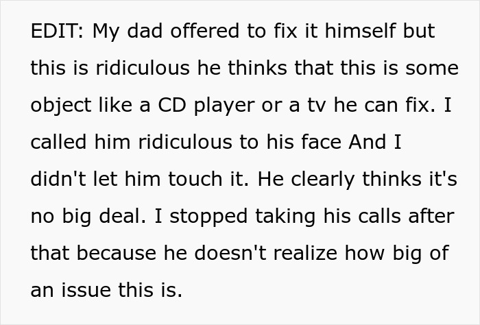 Text post discussing a man demanding cousin pay for prank damage and facing shock from aunt's reaction online. Text post discussing a man demanding cousin pay for prank damage and facing shock from aunt's reaction online.