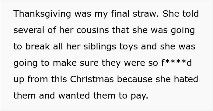 Text excerpt showing a woman describing her stepdaughter’s destructive behavior and its impact on family relationships. Text excerpt showing a woman describing her stepdaughter’s destructive behavior and its impact on family relationships.