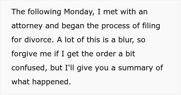 Text on a screen describing a man meeting with an attorney to begin filing for divorce due to phone dependence impacting family. Text on a screen describing a man meeting with an attorney to begin filing for divorce due to phone dependence impacting family.