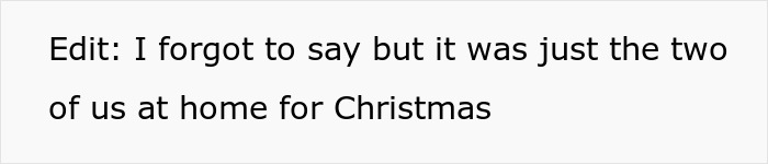 Text post stating forgetting to mention it was just the two at home for Christmas, relating to pregnancy and baby news. Text post stating forgetting to mention it was just the two at home for Christmas, relating to pregnancy and baby news.