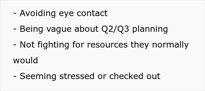 List of subtle red flags indicating your job may not be safe, including vague planning and stressed behavior.