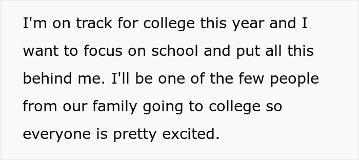 Text on a white background reading a teen discussing being on track for college and wanting to focus on school. Text on a white background reading a teen discussing being on track for college and wanting to focus on school.