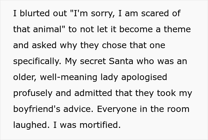 Paragraph screenshot about a woman mortified after receiving a racist gift tied to her boyfriend's suggestion Paragraph screenshot about a woman mortified after receiving a racist gift tied to her boyfriend's suggestion