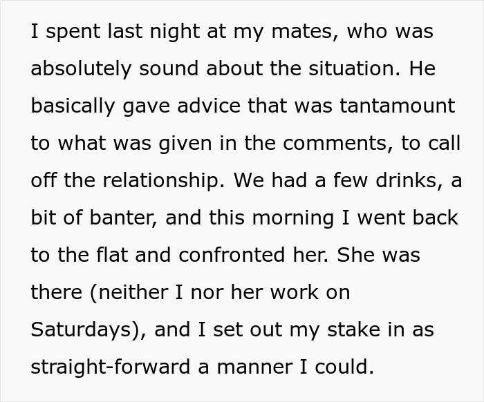 Text excerpt showing a man reconsidering his relationship months before wedding after fiancée’s unexpected request. Text excerpt showing a man reconsidering his relationship months before wedding after fiancée’s unexpected request.