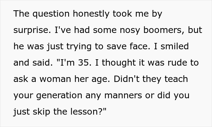 Text excerpt highlighting an older man in a Goodwill store criticizing younger generations and a woman quickly responding. Text excerpt highlighting an older man in a Goodwill store criticizing younger generations and a woman quickly responding.