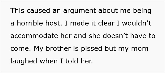 Text excerpt about a family argument over accommodating allergies, highlighting family dynamics and expectations. Text excerpt about a family argument over accommodating allergies, highlighting family dynamics and expectations.