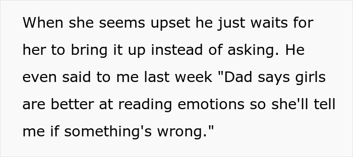 Text excerpt explaining outdated dating advice from a dad to his teen son about reading emotions without asking directly.