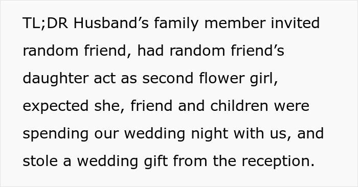 Uninvited guest treats wedding night like sleepover, shocking bride and groom who kick her out after theft.