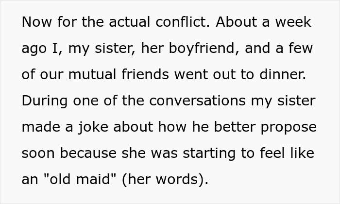 Text excerpt showing a conflict about a man lying regarding saving himself for marriage, involving his fianc&eacute;e and her sister.