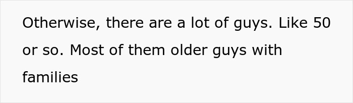Text excerpt showing a casual conversation mentioning a group of older guys with families in an office potluck store bought dessert drama context. Text excerpt showing a casual conversation mentioning a group of older guys with families in an office potluck store bought dessert drama context.