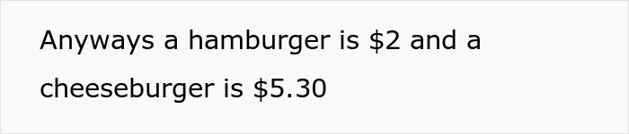 Text showing burger prices at McDonald’s drive thru with person cutting contact after true colors revealed.