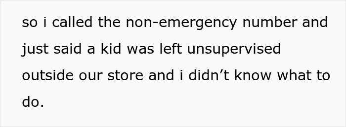 Text excerpt about calling non-emergency number to report a kid left unsupervised, related to calling CPS.