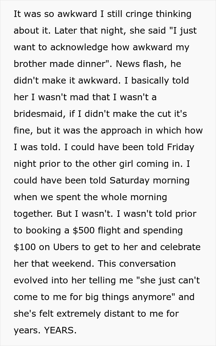 Text excerpt describing a painful friendship wake-up call during a wedding dress shopping trip.